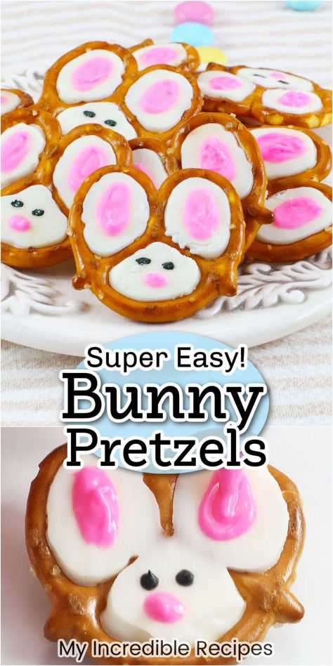 Bunny Pretzels, White Chocolate Almond Bark, Easter Pretzel, Holiday Entrees, Easter Basket Cake, Best Easter Recipes, Carrot Cake Recipes, Easter Bunny Cake, Easter Menu