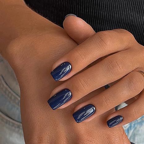 Navy Nails, Navy Blue Nails, Short Square Nails, Smink Inspiration, Short Square Acrylic Nails, Makijaż Smokey Eye, Blue Nail, Square Acrylic Nails, Classy Nails