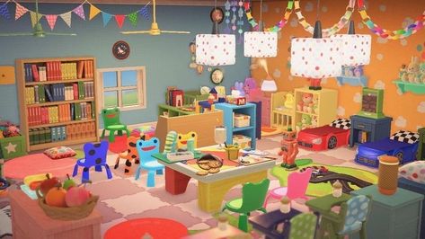 Animal Crossing Daycare, Acnh Daycare, Rooms Acnh, Acnh Interior, Acnh Hhp, Happy Home Paradise, Background Study, Dream Address, Daycare Design