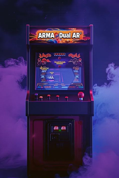 The image is of a vintage arcade game machine. It is black with red and yellow trim ->> more details in ai-img-gen.com Arcade Machine Aesthetic, Retro Arcade Machine, Game Arcade, Dinosaur Sketch, Vintage Arcade, Arcade Room, Arcade Game Machines, Arcade Video Games, Arcade Game Room