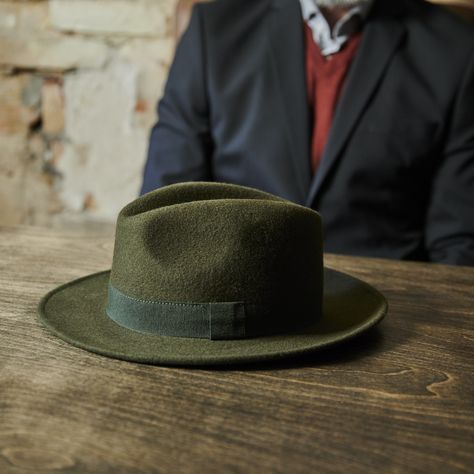 Alessandria Green Wool Fido Fedora Wool Fedora, Charm School, Quality Hats, Green Wool, Hat Band, Myrtle Beach, Real Pictures, Hat Sizes, Old World