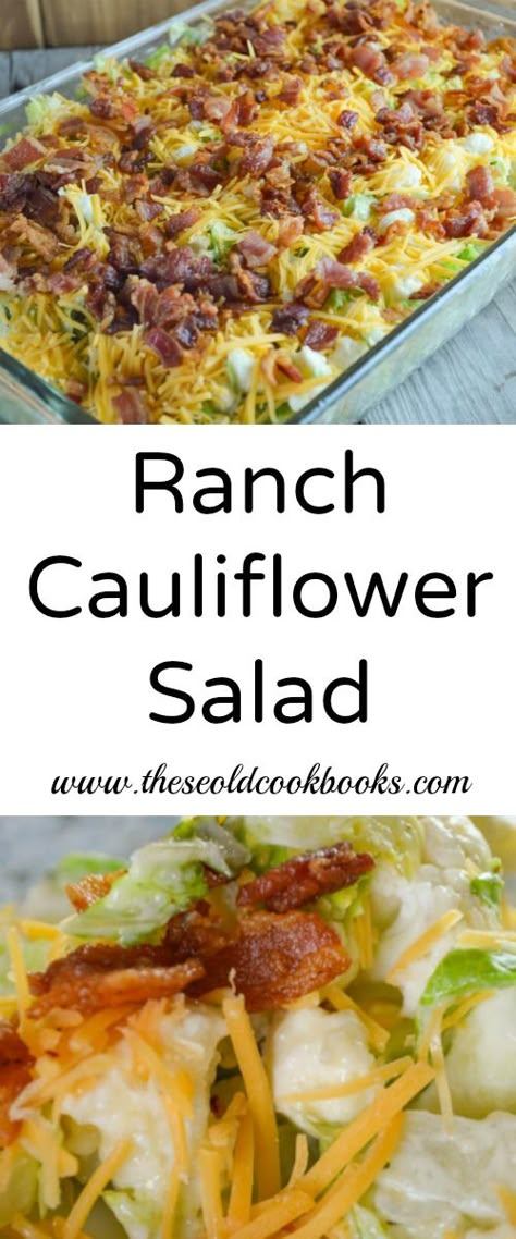 Topped with bacon and cheese and flavored with a ranch dressing mix, this Ranch Cauliflower Salad is a great side dish any night of the week. Ranch Cauliflower, Bariatric Lifestyle, Seven Layer Salad, Low Carb Side, Keto Salads, Keto Sides, Bacon And Cheese, Keto Side, Layered Salad