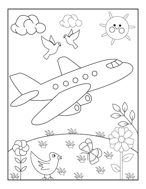 Airplane coloring pages for kids toddler... | Premium Vector #Freepik #vector #airplane #kids #coloring-book #ready-print Summer Drawing For Kids, Kindergarten Coloring Sheets, Summer Coloring Sheets, Coloring Pictures For Kids, Airplane Coloring Pages, Kindergarten Coloring, Free Kids Coloring Pages, Kindergarten Coloring Pages, Stile Hijab