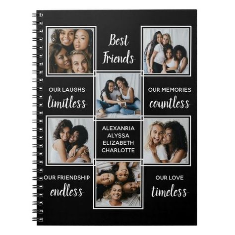 Best Friends Friendship Quote Unique Photo Collage Notebook | Zazzle Best Friend Notebook, Scrapbook For Best Friend, Friends Notebook, Lines For Best Friend, Collage Notebook, Friends Collage, Friend Scrapbook, Friendship Photos, Diy Photo Book