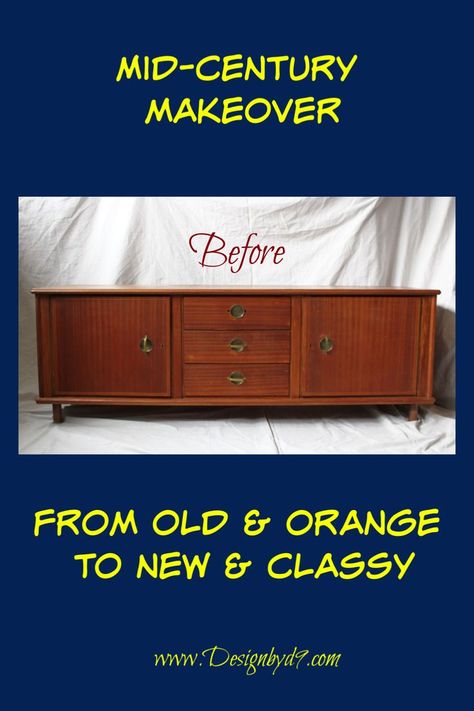 This poor old orange credenza spent a couple of years sitting under my chop saw. I decided that it was time for it to get a long overdue makeover. Come and see what it looks like now. Mid Century Modern Buffet Makeover, Painted Credenza Ideas, Cozy Den Ideas, Diy Credenza, Den Decorating Ideas, Credenza Makeover, Sideboard Makeover, Mid Century Modern Buffet, Mid Century Buffet