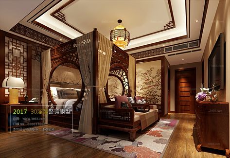 M053 – 3D66 2017: A. HOUSE SPACE : 03. BEDROOM: 03. CHINESE STYLES | THƯ VIỆN 3D MAX Chinese Inspired Bedroom, Chinese Bedroom Ideas, Chinese Interior Design Modern, Traditional Chinese House Interior, Chinese House Interior, Chinese Style Bedroom, Asian Inspired Bedroom, Chinese Homes, Traditional Chinese House