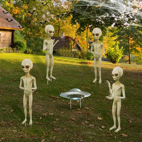 PRICES MAY VARY. Abundant Quantity: you will receive 5 pieces of Halloween yard decorations, including 4 pieces of simulation style alien yard signs and 1 piece of UFO yard sign, which are sufficient in quantity and simulation in shape to meet your decoration needs and create a strong Halloween atmosphere Large Size: the alien outdoor decorations are about 50 cm/ 20 inches in size, and the UFO yard sign is about 27 cm/ 10.6 inches in size, which is large enough to attract others' attention, and Best Halloween Yard Displays, Funny Halloween Decorations Yard, Alien Invasion Halloween Decor, Alien Halloween Decorations, Alien Decorations, Halloween Projects Diy, Kids Halloween Treats, Halloween Party Easy, Full Body Skeleton