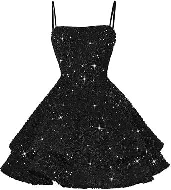 Sweet 16 Short Dresses, Birthday Dresses For Teens, Sparkly Short Dresses, Birthday Outfits For Teens, Prom Dresses Short Black, Sparkly Birthday Dress, Black Dress Sparkle, Christmas Dress For Teens, Stunning Dresses Short