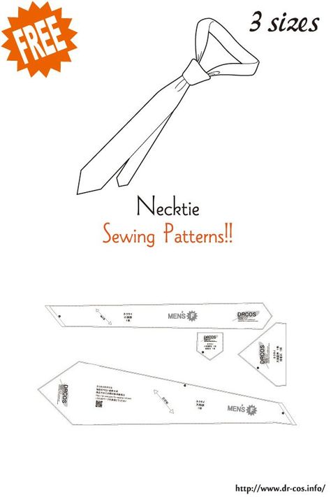 This is the pattern of Necktie. cm size(A4 size) Ladies'-F/Men's-F/Unisex-F Added the number of fabric meters required for each size Tie Patterns Diy, How To Sew A Tie, Tie Pattern Free, Neck Tie Pattern, Necktie Pattern, Mens Sewing Patterns, Sewing Patterns Free Women, Make A Tie, Japanese Sewing Patterns