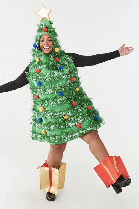 A Christmas tree dress for the friend who wants to upstage Santa. Christmas Tree Fancy Dress, Fancy Dress Plus Size, Ugly Christmas Outfit, Ugly Christmas Sweater Outfit, Christmas Sweater Outfit, Christmas Tree Costume, Christmas Sweater Outfits, Tree Costume, Ugly Dresses