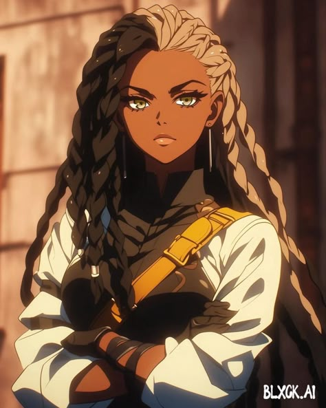 Black Female Character Design Anime, Black Anime Oc Female, Black Anime Character Design, Afro Anime Character, Black Anime Hairstyles, Anime Black Female, Anime Black Character, Black Characters Anime, Black Anime Female