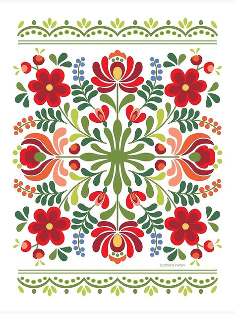 Hungarian Pattern Folk Art, Hungarian Folk Art Pattern, Hungarian Flower Pattern, Embroidery Designs Illustration, Hungarian Folk Embroidery, Folk Art Inspiration, Hungary Illustration, Hungary Embroidery, Hungarian Flowers