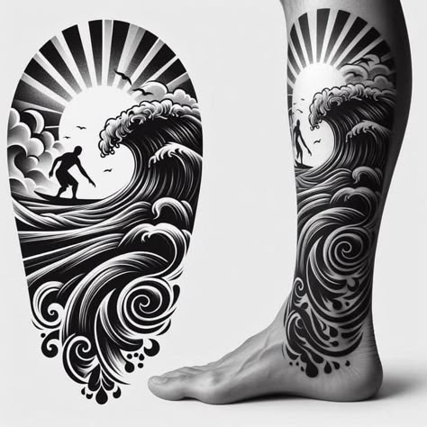 Animal Henna Designs, Leg Tattoo Ideas For Men, Geometric Tattoo Leg, Best Leg Tattoos, Surf Tattoo, Leg Tattoo Ideas, Band Tattoo Designs, Graffiti Tattoo, Geometric Tattoo Design