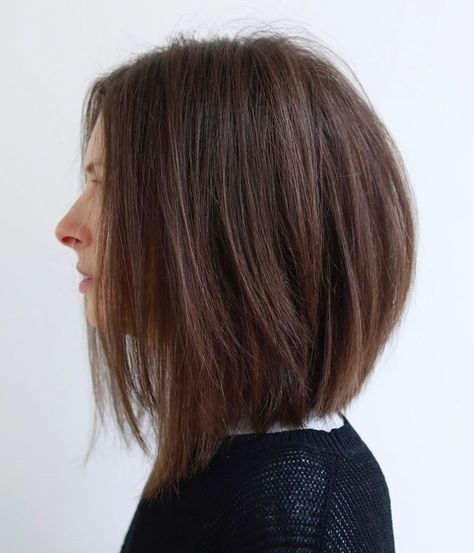 50 Astonishing Chocolate Brown Hair Ideas for 2020 - Hair Adviser Straight Graduated Bob, Layered Lob Straight Hair, Long Layered Bob Hairstyles, Straight Hair Ideas, Long Bob Cuts, Balayage Straight Hair, Layered Lob, Balayage Straight, Inverted Bob Hairstyles