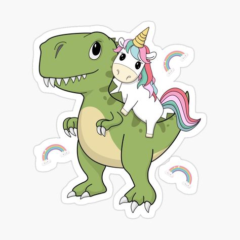 Get my art printed on awesome products. Support me at Redbubble #RBandME: https://www.redbubble.com/i/sticker/Unicorn-Riding-Dinosaur-Funny-Unicorns-Party-Cute-T-Rex-by-masliankaStepan/63719702.EJUG5?asc=u Stickers Dinosaur, Cute T Rex, Unicorn Pictures, Dinosaur Stickers, Unicorn Stickers, Dinosaur Funny, Unicorn Funny, Bright Rainbow, Mythical Creature