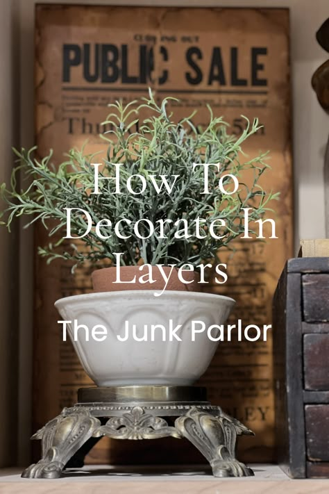 Dive into the world of creative home decorating with 'The Junk Parlor'. Our guide 'How To Decorate In Layers' is your ultimate resource. Unravel the secrets of layering and discover how this technique can breathe life into your living space. It's a step-by-step guide that will transform your home into a stylish haven. New Diy Ideas Creative Home Decor, How To Layer Decor, How To Style An Etagere, How To Style Antiques, How To Display Antiques, How To Display Collections, Decorate With Antiques, Vintage Glass Display, Fall Vintage Booth Display