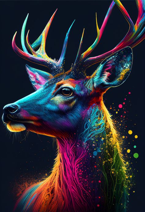 Colorful Animal Paintings, Deer Illustration, Animal Illustration Art, Colorful World, Africa Art, Art Gallery Wallpaper, A Deer, Colorful Animals, Art Inspiration Painting