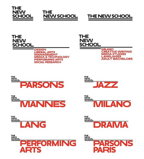 parsons the new school identity by pentagram Brand Hierarchy, Sub Branding, Branded House, Logo System, Branding System, School Branding, Logo Family, Logo Lockup, Museum Branding