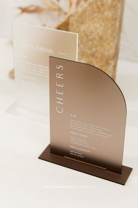 Add the perfect touch to your wedding with a Acrylic Bar Menu! Wedding Bar Menu Sign, Acrylic Bar, Corporate Christmas Gifts, Navigation Design, Retail Signage, Acrylic Signage, Trophy Design, Coffee Shop Aesthetic, Pos Display