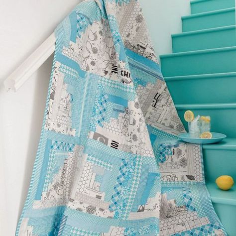 Arctic Blue Quilt By Jenny Woodward Blue And White Quilts Patterns, Blue And White Quilts, Log Cabin Quilt Blocks, Modern Quilt Pattern, Quilt Modernen, Blue Quilt, White Quilts, Modern Fabrics, Cabin Quilt