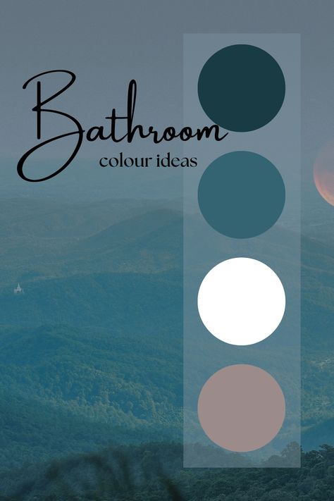 Bathroom colour ideas- guest bathroom colour ideas. Mountain theme. Forest theme. Bold colour choices. Blue Spa Bathroom, Blue Green Bathroom Ideas, Blue Themed Bathroom, Bathroom Theme Ideas Color Schemes, Bathroom Colour Ideas, Guest Bathroom Colors, Blue Brown Bathroom, Bathroom Colors Blue, Blue Green Bathrooms