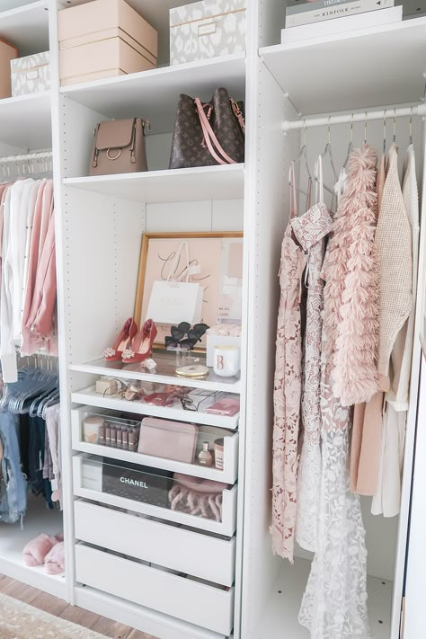 Small Apartment Organization, Closet Organisation, Glass Closet, Ikea Closet, Organized Closet, Walk In Closet Design, Walking Closet, Clothes Closet Organization, Pax Wardrobe