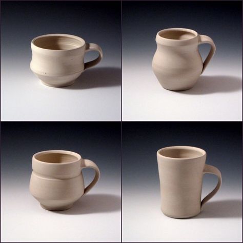 Emily Murphy has this great exploration of mug forms. Ceramic Mugs Shapes, Pottery Wheel Mug Shapes, Wheel Throwing Mug, Pottery Mugs Wheel Thrown, Hand Thrown Mugs, Pottery Mug Shapes, Mug Handle Ideas, Ceramic Mug Shapes, Ceramic Mug Handles