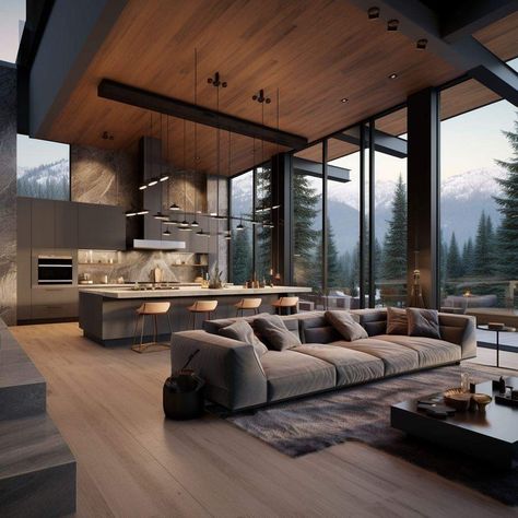 Mountain Home Interiors, Chalet Design, Living Room Design Inspiration, Home Design Living Room, Home Building Design, Dream House Interior, A Living Room, Minimalist Living Room, Modern House Exterior