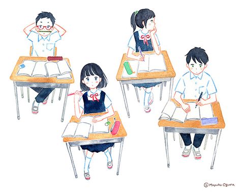 Anime Students High Schools, High School Drawing, Drawing Illustrator, Student Cartoon, Anime High School, School Illustration, Student Drawing, Art Gallery Wallpaper, Illustration Watercolor