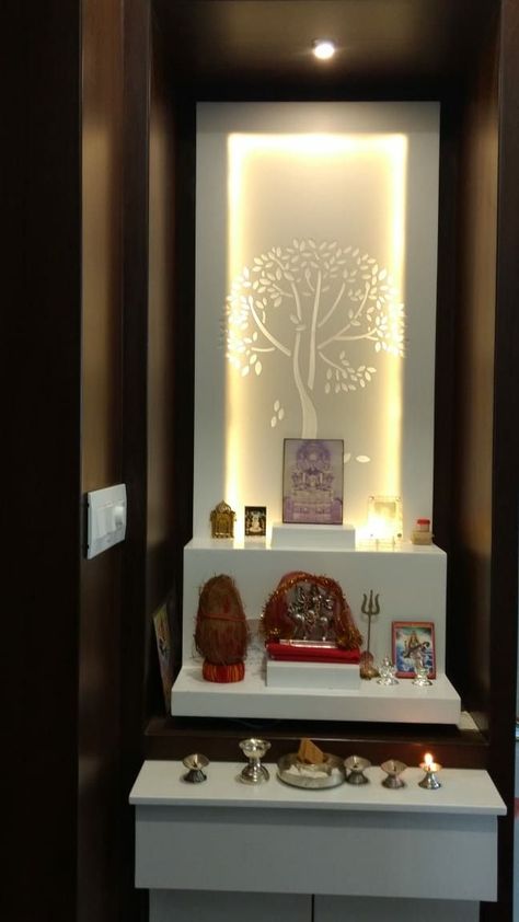 Dev ghar | Pooja room design, Pooja room door design, Temple design for home Puja Room For Small Space, Dev Ghar Design In Kitchen, Dev Ghar Design In Hall, Jain Mandir Design Puja Room, Jain Pooja Room Designs, Dev Ghar Design, Mandir Ideas For Small Space, Dev Ghar, Mandir Ideas