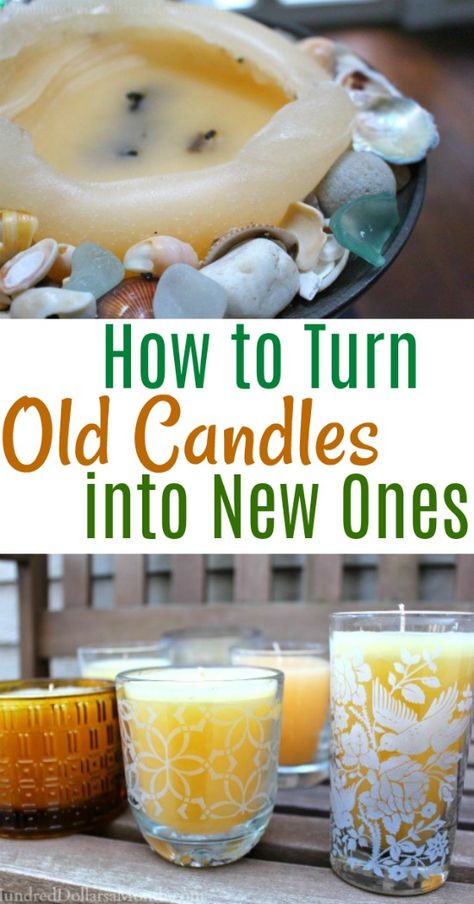 How to Turn Your Old Candles into New Ones - One Hundred Dollars a Month Diy Candles From Old Candles, Candles Melting, Homemade Candle Recipes, Candle Reuse, Recycle Candles, Candle Making For Beginners, Candle Making Recipes, Diy Candles Homemade, Homemade Scented Candles