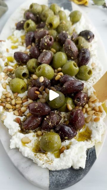 Olive Feta Board, Feta Board, Whipped Feta, Party Food Platters, Charcuterie And Cheese Board, Charcuterie Recipes, Think Food, Green Olives, Kalamata Olives