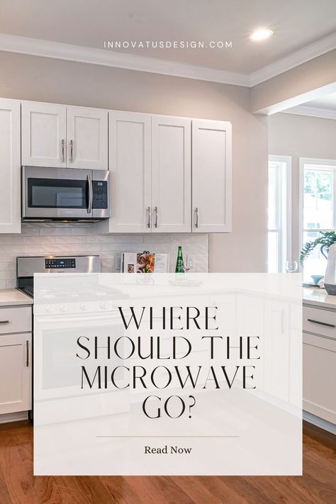 Learn about the perfect locations for the microwave in a kitchen with this comprehensive guide on Where Should the Microwave Go? Top kitchen design tips from a professional interior designer. #kitchendesign #kitchenappliances #kitchendecor #kitcheninspo #kitcheninspiration #kitchengoals #microwave #kitchenplanning #kitchendesigner #interiordesignideas #interiordesigninspo Dining Room Microwave, Microwave Farmhouse Kitchen, Place For Microwave In Kitchen, Microwave Setting In Kitchen, Kitchens With Built In Microwave, Sideboard With Microwave, Where To Store Microwave, Drop Down Microwave Cabinet, Kitchen With Microwave Drawer