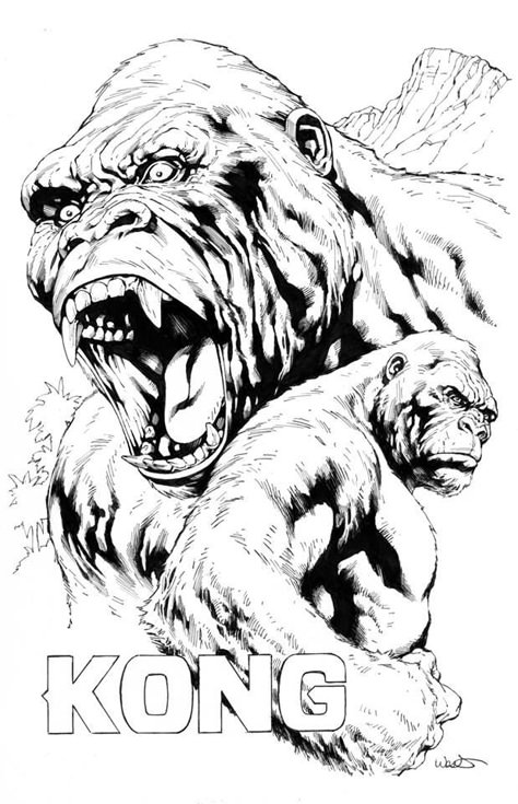 King Kong Coloring Pages, Island Coloring Pages, King Kong Skull Island, King Kong Movie, Kong Art, King Kong Art, Gorillas Art, King Kong Vs Godzilla, Gorilla Tattoo