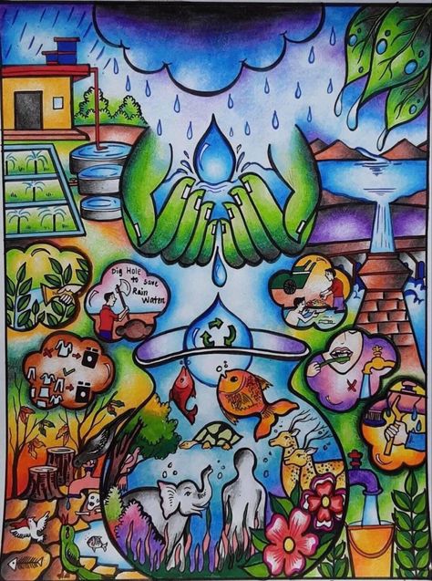 Poster On Water Conservation, Earth Art Drawing, Save Water Drawing, Save Earth Drawing, Save Water Poster Drawing, Save Water Poster, Carcase Iphone, Earth Day Drawing, Art Competition Ideas