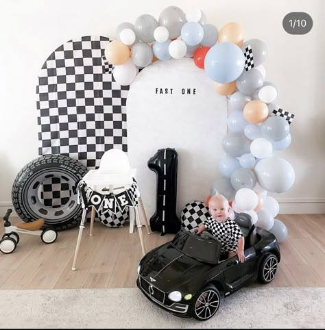 One Speedy Year Birthday, Race Car First Birthday Party Ideas, First Lap Around The Track Birthday, First Lap Birthday Party, First Lap Birthday, 3rd Birthday Party For Boy, One Bday, Boys First Birthday Party, Baby Birthday Ideas