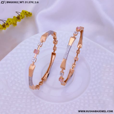 Gold Bangles Design Latest Fancy, Casting Bangles Gold, Rose Gold Bangles Design Latest, Rose Gold Kada, Rushabh Jewels, Rose Gold Bangles, Bangle Collection, Latest Gold Ring Designs, Gold Kada