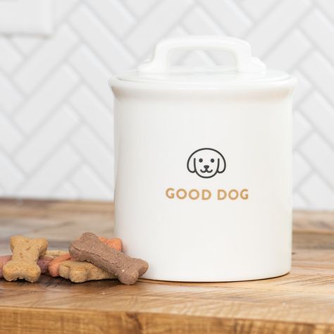 Dogs are our favorite people!​ 🐶⁠ Shop paw-some deals for all the pet lovers! Want to keep your pup’s treats fresh and at the ready? Look no further than the Good Dog Treat Jar! Its sleek style and airtight seal will make sure you never miss a treat-filled opportunity! (Plus, it looks really cool, if we're being honest!) Mallory Grace, Dog Treat Jars, Best Treats For Dogs, Dog Wine, Pet Memorial Stones, Dog Treat Jar, Cappuccino Mugs, Treat Jar, Puppy Treats