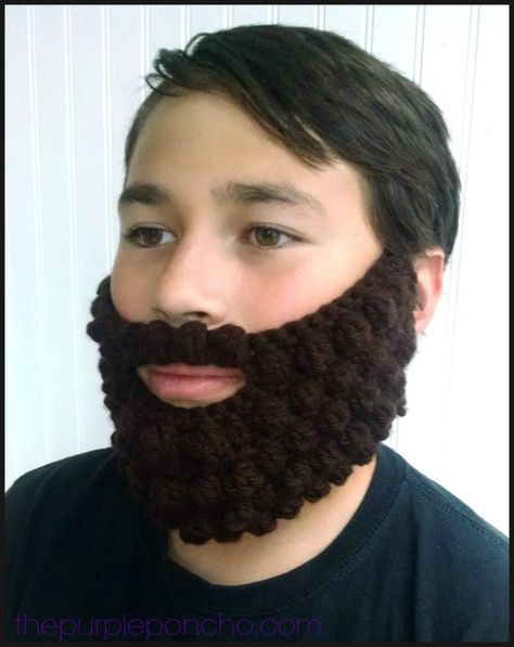 Bobble Beard - The Purple Poncho Crocheted Beard Pattern, Crochet Beard Beanie, Crochet Beard Hat, Knitted Beard, Yarn Beard, Crochet Beard, Beard Beanie, Beard Designs, Beard Hat