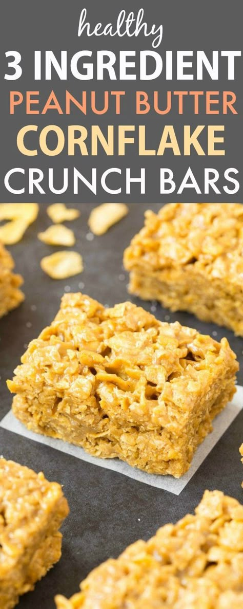 3 Ingredient No Bake Peanut Butter Corn Flake Crunch Bars (V, GF, DF)- Healthy, Crunchy, gooey, sticky and EASY bars which take minutes to whip up! A kid friendly dessert or snack! {vegan, gluten free, dairy free recipe}- thebigmansworld.com Peanut Butter Cornflake Bars, Tea Breads, Easy Bars, Flake Recipes, Butter Corn, Corn Flake, Kid Friendly Dessert, Crunch Bars, Buttered Corn