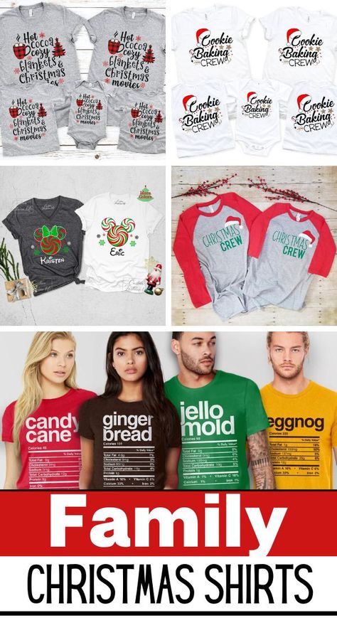 Christmas Family Tshirt Ideas, Christmas Family Shirts Ideas, Christmas Jammies Family, Holiday Shirt Ideas, Christmas Clothing Ideas, Diy Christmas Shirts, Fun Christmas Shirts, Matching Family Christmas Shirts, Family Tshirt