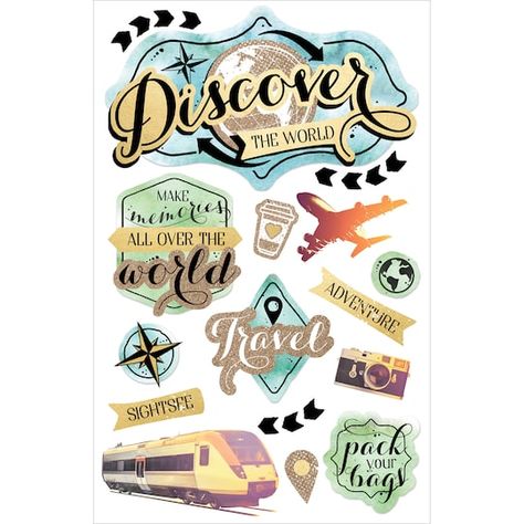 Travel Stickers Printable, Travel Journal Scrapbook, Sticker Design Inspiration, Scrapbook Printing, Paper House, Scrapbook Stickers Printable, Puffy Stickers, 3d Stickers, Travel Stickers