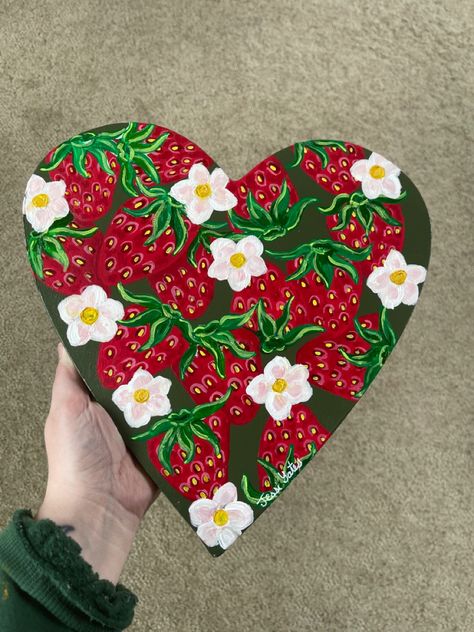 Love Theme Painting, Painting Ideas Heart Canvas, Cute Heart Paintings, Heart Canvas Ideas, Heart Shaped Painting Ideas, Painting Ideas Heart, Heart Canvas Painting, Hearts Painting, Heart Shaped Painting