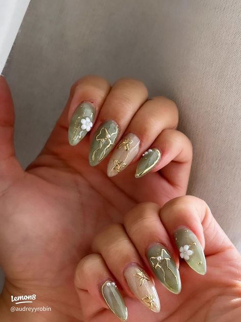 jade nails💚🤍 | Gallery posted by AUD | Lemon8 Jade Nails Designs, Fairy Nail Art, Paznokcie Hello Kitty, Jade Nails, Kutek Disney, Nagel Tips, Makijaż Smokey Eye, Classy Acrylic Nails, Soft Nails