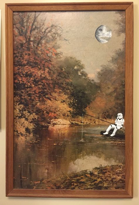 Funny Altered Art, Recycled Art Painting, Altered Thrift Store Art Paintings, Thrift Store Painting Upcycle Funny, Upgrade Thrift Store Art, Painting On Thrifted Art, Paint Over Thrift Store Art, Adding To Old Paintings, Repainting Paintings