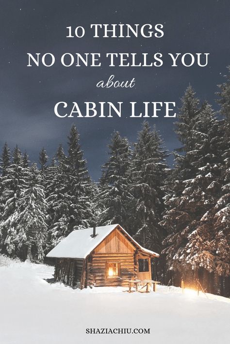 What's it really like to live in the mountains? Here are 10 things no one tells you about cabin life! Cabin No Electricity, Living In A Cabin In The Woods, Trapper Cabin Interior, Off Grid Mountain Cabin, Small Mountain Cabin Interior, Virgin River Cabin Interior, Cabin Life Aesthetic, Mountain Cabin Ideas, Snow Cabin Aesthetic