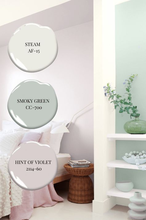 Benjamin Moore Colour of the Year 2022 - Claire Jefford Gray Cashmere Benjamin Moore Bedroom, Pretty Wall Colors For Bedroom, Calming Color Palette Bedrooms, Bedroom Colors 2022 Trends, Bedroom Room Colors, Room Colors Bedroom, Benjamin Moore Green Paint Colors, Green Paint Colors Bedroom, Colour Of The Year 2022