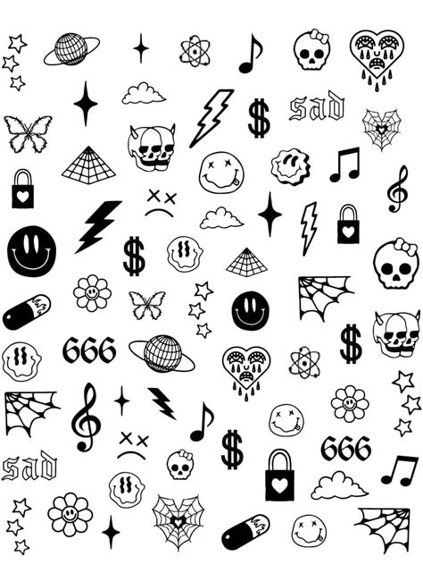 Grunge Nail Art, Grunge Beauty, Women Grunge, Cherub Tattoo, Grunge Tattoo, Flash Sheets, Sharpie Tattoos, Hand Doodles, Fake Nails Designs