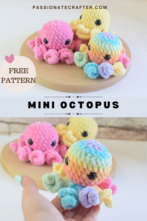 No Sew Crochet Mini Octopus Free Sample- #Crochet #Free #Mini #Octopus #Pattern #Sew Check more at https://howcandothis.com/diyideas/no-sew-crochet-mini-octopus-free-sample/ Amigurumi Pattern Beginner, Easy Amigurumi Octopus, Crochet Patterns For Beginners Amigurumi, Crochet Stuffed Octopus, Crochet Eyes Pattern Free, Crochet Pattern Octopus Free, Mini Octopus Crochet Pattern No Sew, No Sew Crochet Octopus Pattern, Crochet New Sew Amigurumi