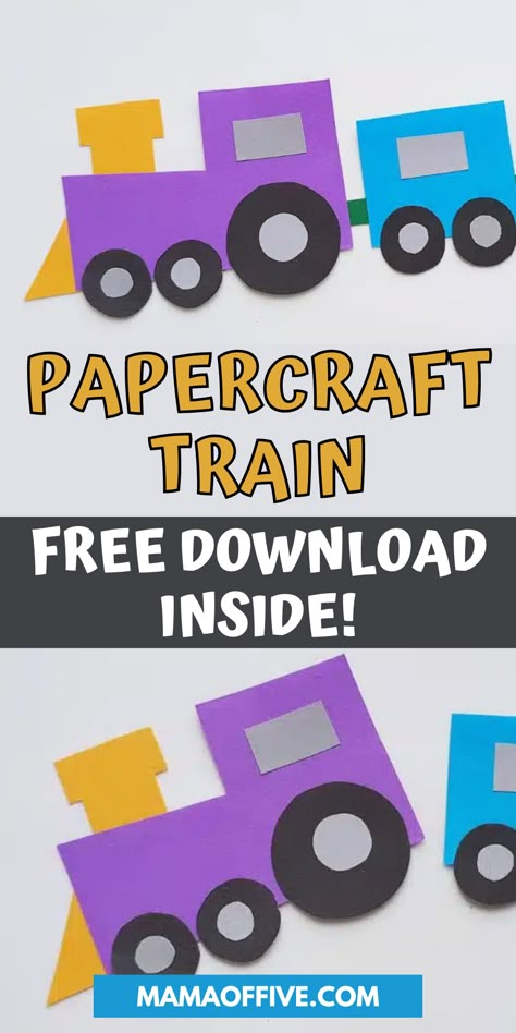 Easy train craft for kids! The best free train craft! Free download! Shape Train Preschool, Train Crafts Preschool Art Projects, Build A Train Craft, Train Sensory Activities, Train Craft Kindergarten, Shape Train Craft, Pre K Train Activities, Train Crafts For Preschoolers, Freight Train Craft